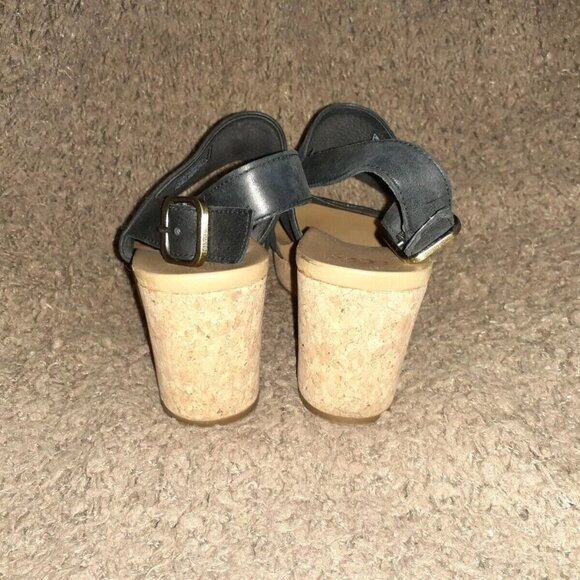 UGG-Elena II-Black Leather Platform Wedge Sandal Cork-Size 9-Excellent - Picture 5 of 8
